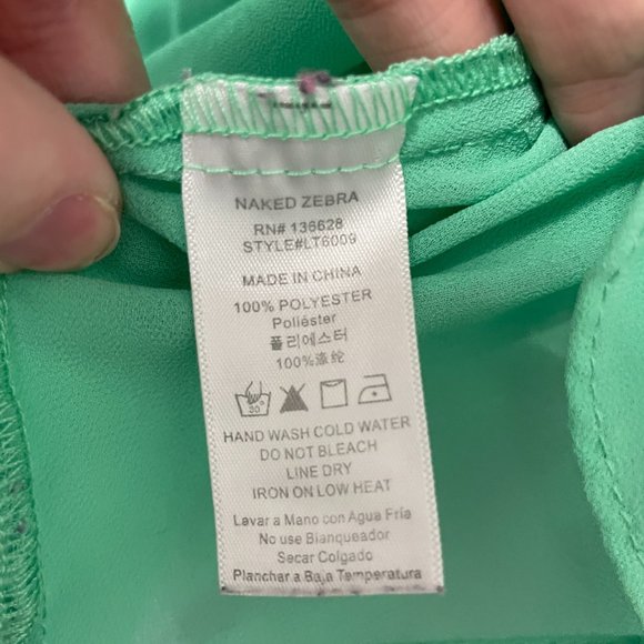 NAKED ZEBRA Seafoam Green / Aqua V Neck Draped Semi Sheer Sleeveless Blouse Sz M - Picture 7 of 8